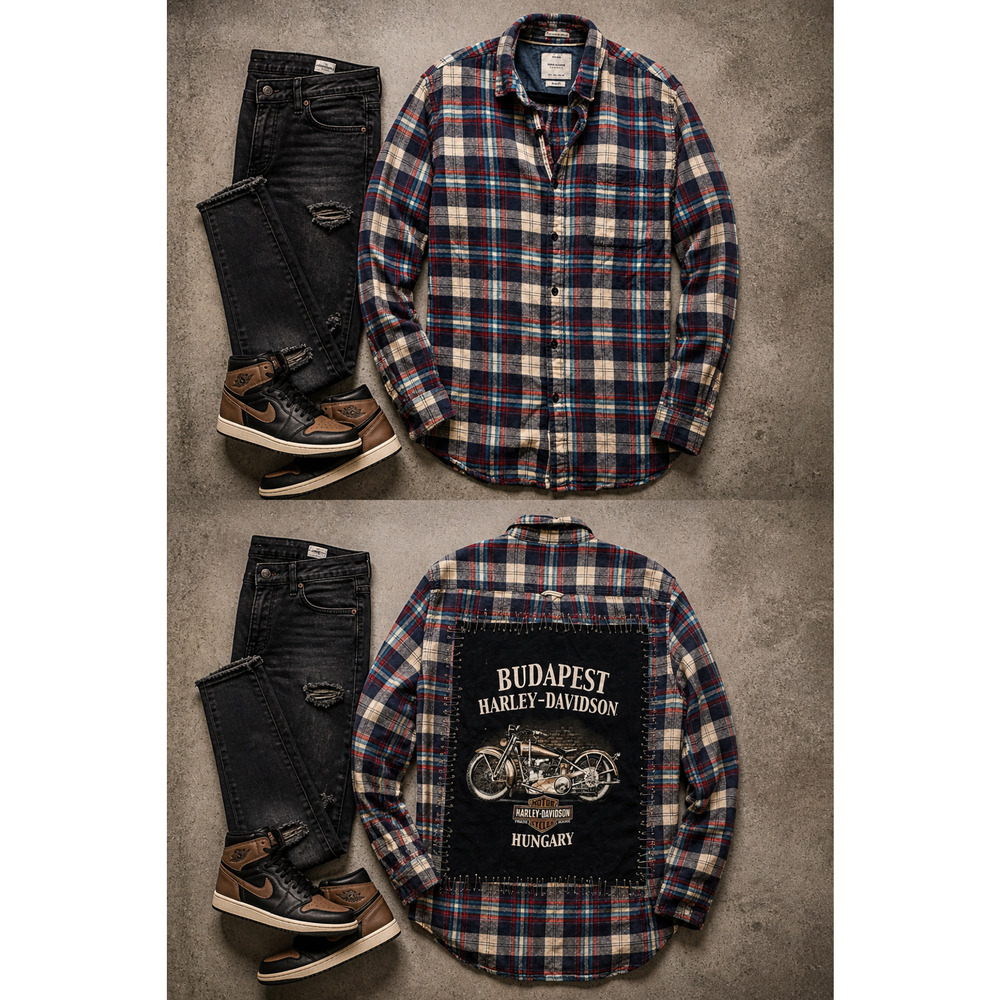 Upcycled Budapest Harley Davidson Flannel